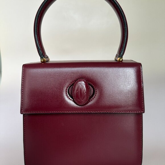 Cartier Wine Burgundy Leather Kelly Style Small Mini Top Handle Satchel Bag - Picture 2 of 10